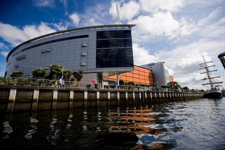 SSE Arena Belfast Titanic Quarter Northern Ireland waterfront building on River Lagan