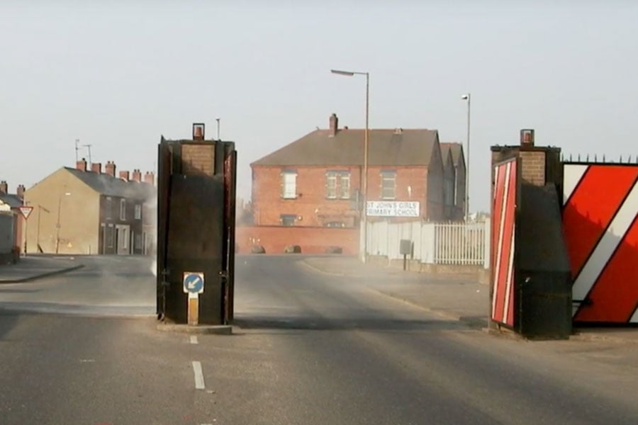 Belfast Peace Gates Northern Ireland West Belfast peace line barriers separating communities