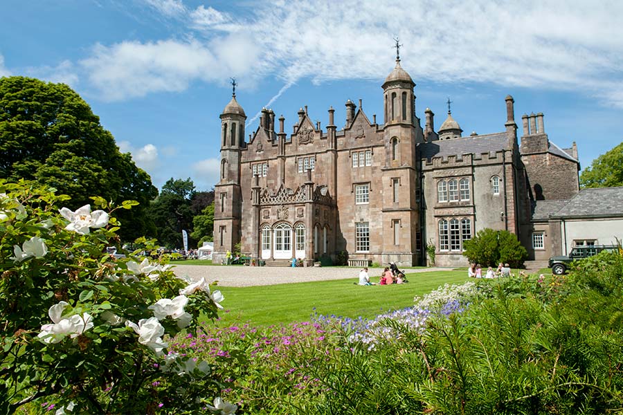 Glenarm Castle on the Antrim Coast Road in Northern Ireland, historic estate overlooking the coastal village